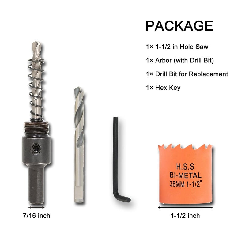 VIKITON 1-1/2 inch Hole Saw with Arbor for Metal Wood Plastic, 1.5 in Bimetal Hole Cutter for Different Project with Smooth and Flat Drilling Edge, Fast Chip Removal - Image 2